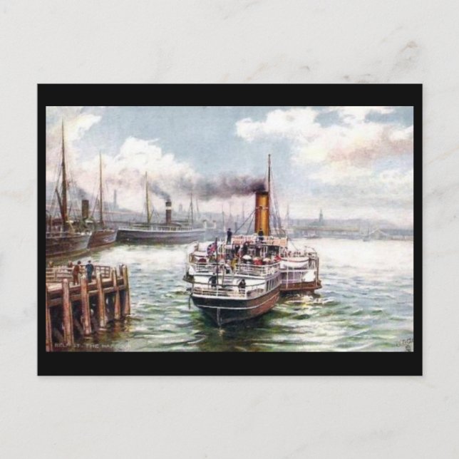 Gammalt vykort - Belfast Harbour (Framsida)
