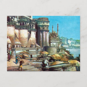 Gammalt vykort - Benares (Varanasi), Indien