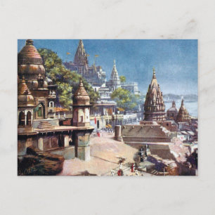 Gammalt vykort - Benares (Varanasi), Indien