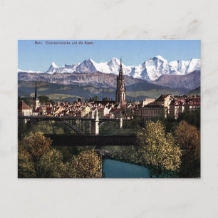 Gammalt vykort - Bern och Alpernorna, Schweiz