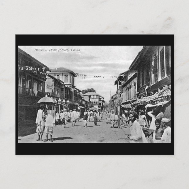 Gammalt vykort - Bhowani Street, Pune, Indien (Framsida)