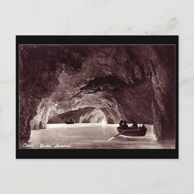 Gammalt vykort - blå grotto, kapri, Italien (Framsida)