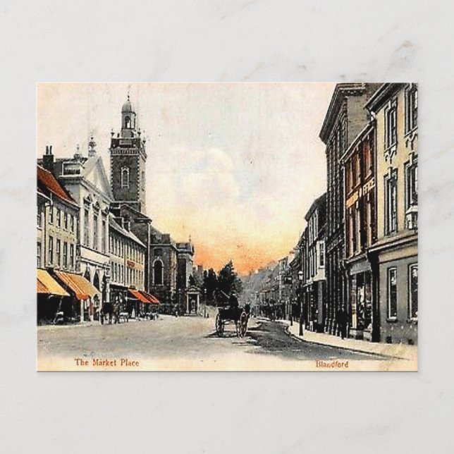 Gammalt vykort - Blandford Forum, Dorset (Framsida)