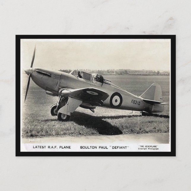 Gammalt vykort - Boulton Paul "Defiant" (Framsida)