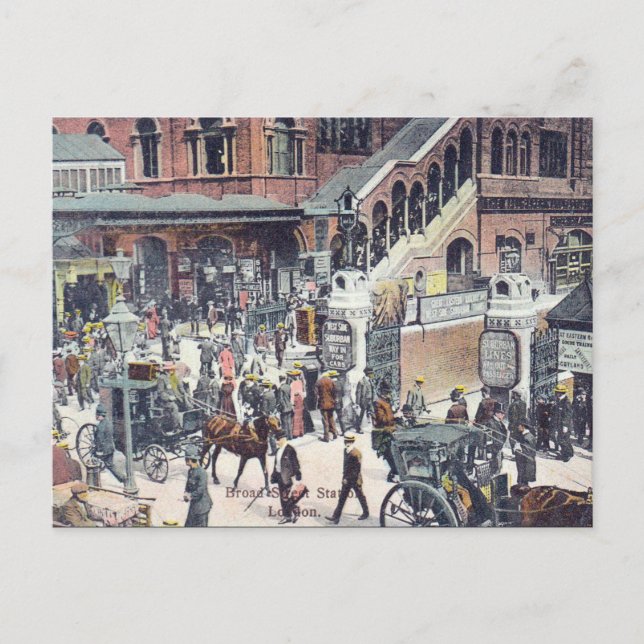 Gammalt vykort - Broad St Station, London (Framsida)