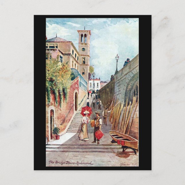 Gammalt vykort - Bron Trappor, Richmond, London (Framsida)