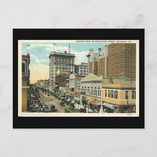 Gammalt vykort, Broughton St, Savannah, Georgien Vykort (Framsida)