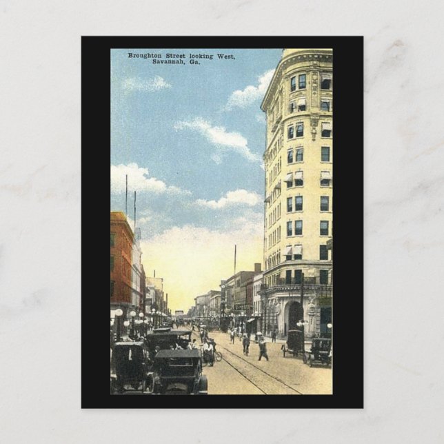 Gammalt vykort, Broughton St, Savannah, Georgien Vykort (Framsida)