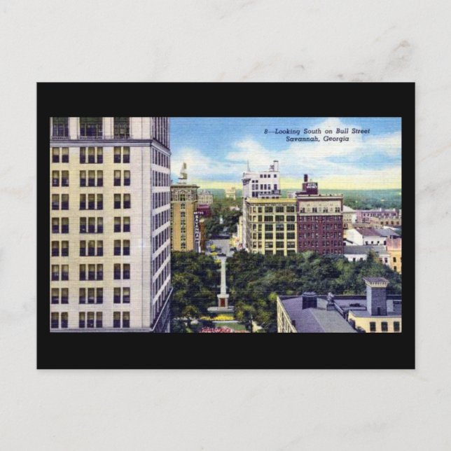 Gammalt vykort - Bull St, Savannah, Georgien (Framsida)