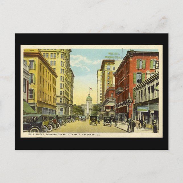 Gammalt vykort, Bull St, Savannah, Georgien Vykort (Framsida)