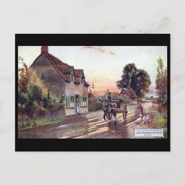 Gammalt vykort - Bunyans stuga. Elstow, Bedford (Framsida)