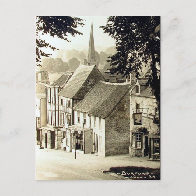 Gammalt vykort - Burford, Oxfordshire, England (Framsida)