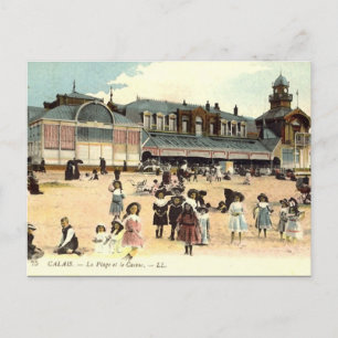 Gammalt vykort - Calais, Beach & Casino