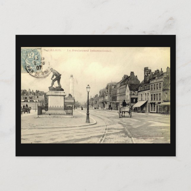 Gammalt vykort - Calais, Boulevard Internationell, (Framsida)