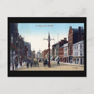 Gammalt vykort, Cardiff, St Mary Street Vykort