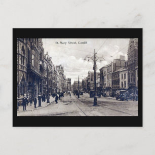 Gammalt vykort, Cardiff, St Mary Street Vykort