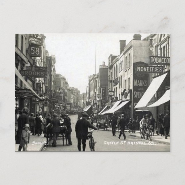 Gammalt vykort - Castle St, Bristol (Framsida)