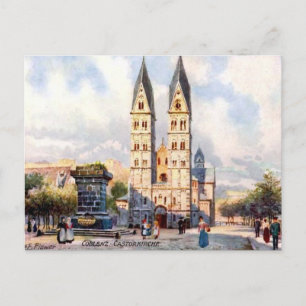 Gammalt vykort - Castorkirche, Koblenz, Tysklant
