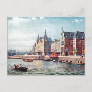 Gammalt vykort - Centrala Station, Amsterdam