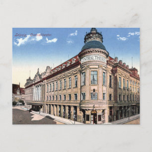 Gammalt vykort - centrala teatern, Leipzig