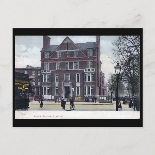 Gammalt vykort - Clapton Police Station, London (Framsida)