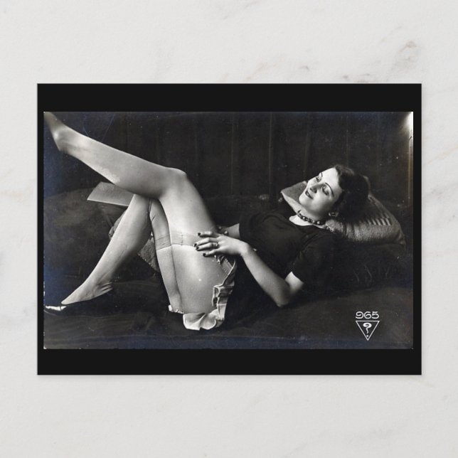 Gammalt vykort - Dam i lager (Framsida)