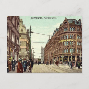 Gammalt vykort - Deansgate, Manchester
