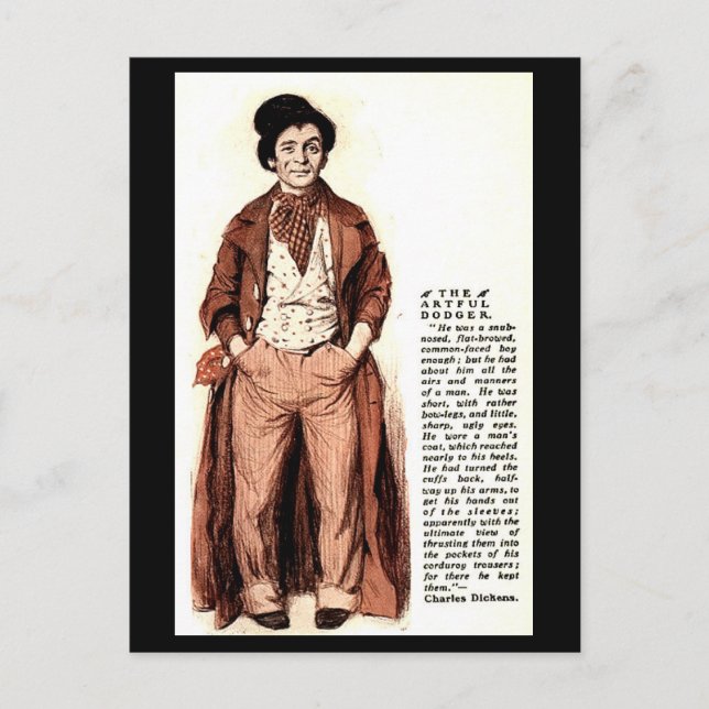Gammalt vykort - den arkelige dudger - Oliver Twis (Framsida)