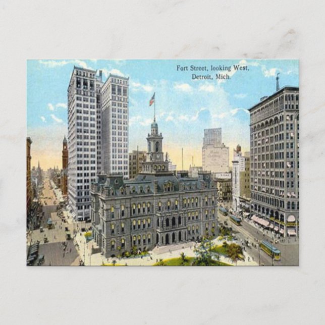 Gammalt vykort - Detroit, Michigan, USA (Framsida)