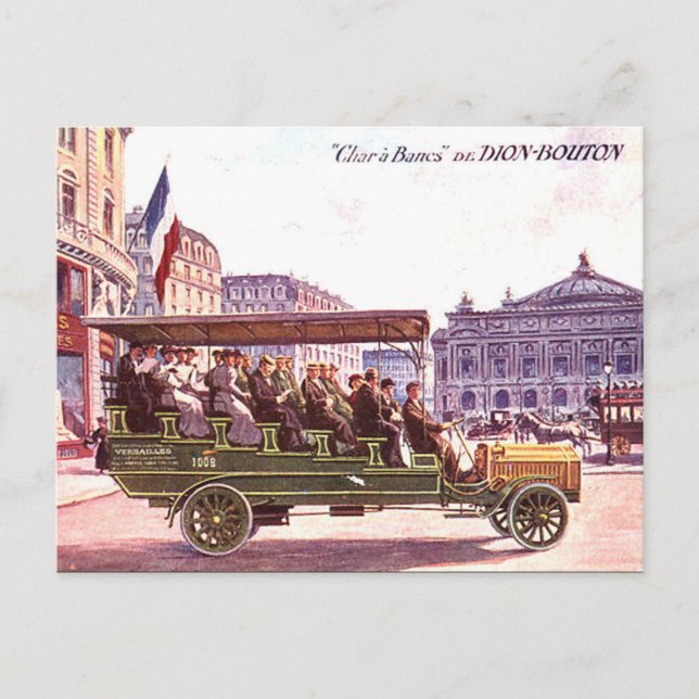 Gammalt vykort - Dion-Bouton Buss i Paris (Framsida)
