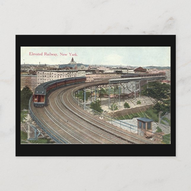 Gammalt vykort, Elevated Railway, New York City Vykort (Framsida)