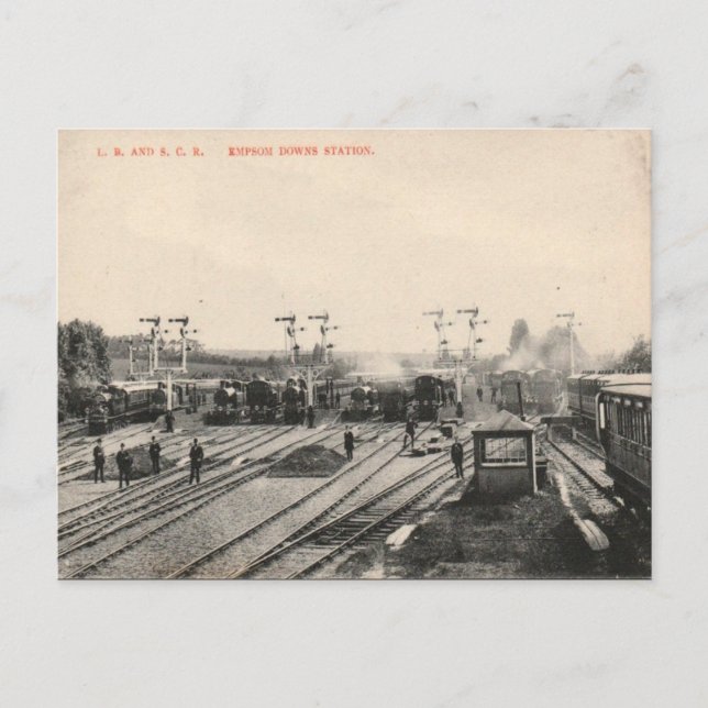 Gammalt vykort - Epsom Downs Station (Framsida)