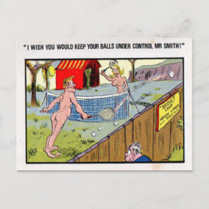 Gammalt vykort - ett Tecknad-Tennis-vykort