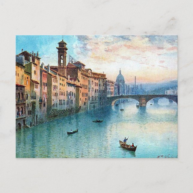 Gammalt vykort - Floden Arno, Florens, Italien (Framsida)