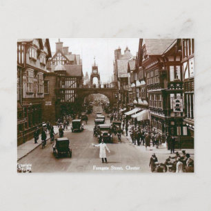 Gammalt vykort - Foregate Street, Chester, England