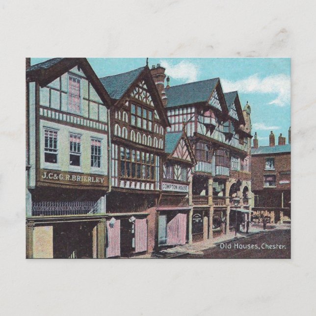 Gammalt vykort - Gamla hus, Chester, England (Framsida)