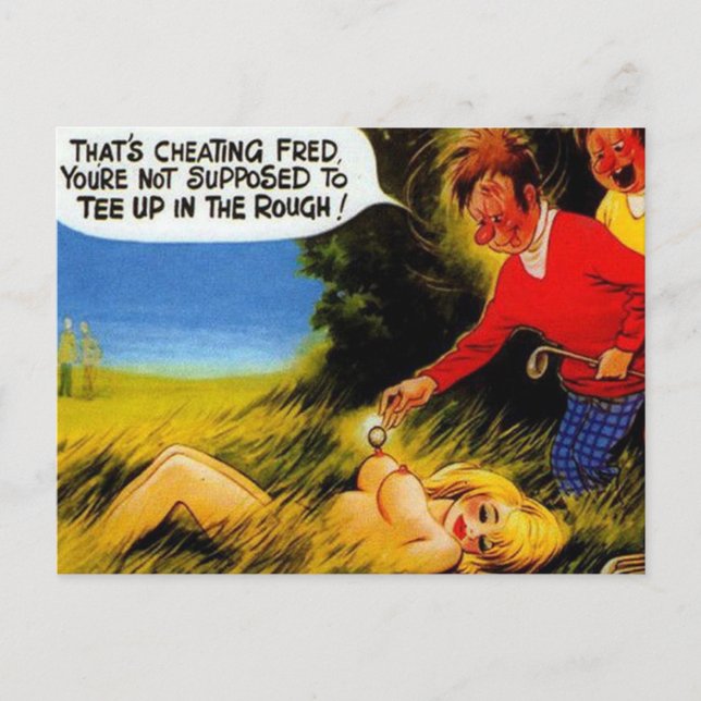 Gammalt vykort - Gammalt Tecknad Golf-vykort (Framsida)