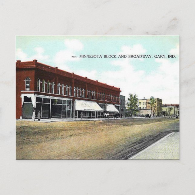 Gammalt vykort - Gary, Indiana, USA (Framsida)