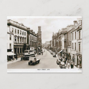 Gammalt vykort - High St, Ayr, Skottland