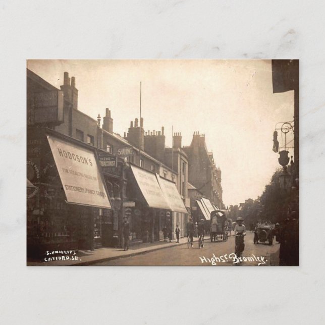 Gammalt vykort - High St, Bromley, London (Framsida)