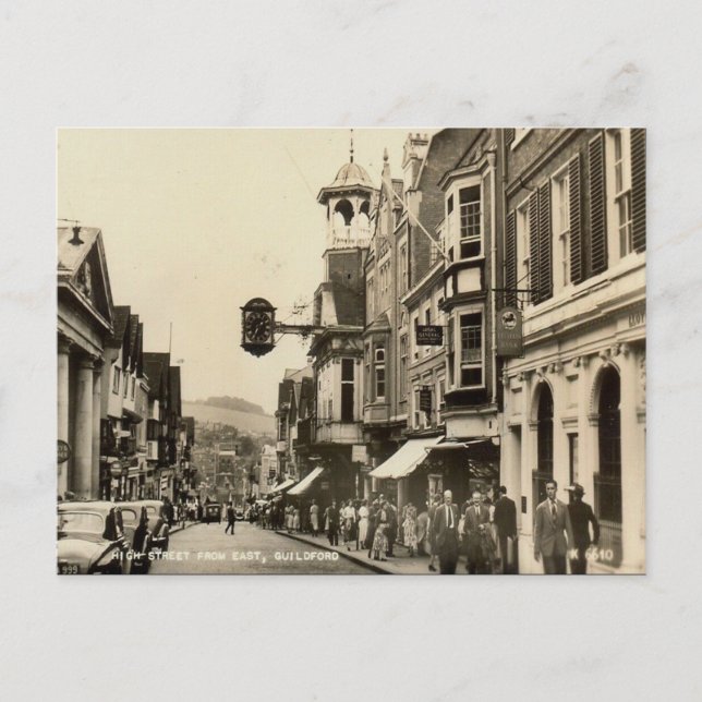 Gammalt vykort - High St, Guildford, Surrey (Framsida)