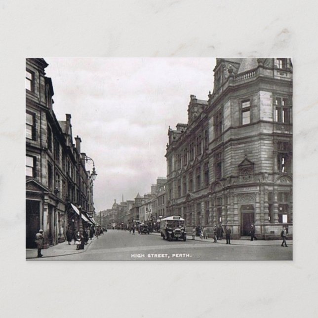 Gammalt vykort - High St, Perth, Skottland (Framsida)