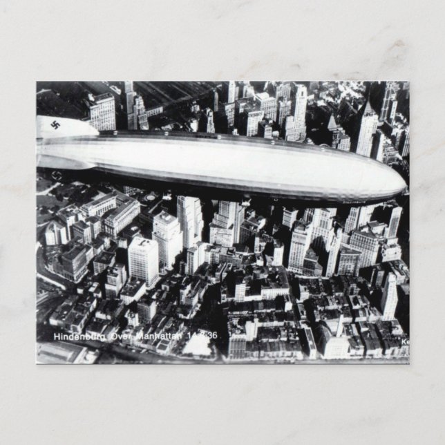 Gammalt vykort - Hindenburg över Manhattan 1936 (Framsida)