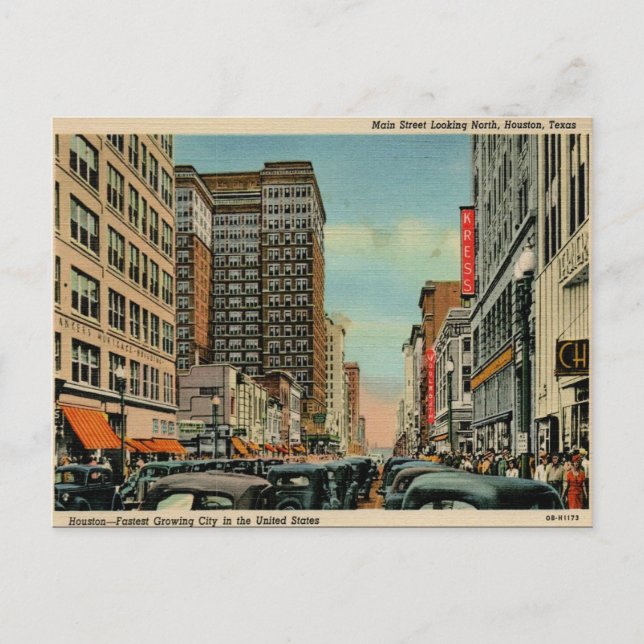 Gammalt vykort - Houston, Texas (Framsida)