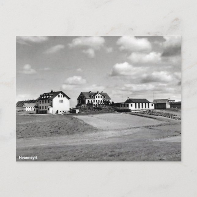 Gammalt vykort - Hvanneyri, Island (Framsida)