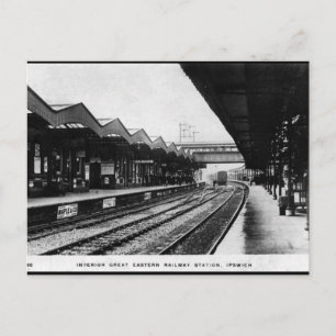 Gammalt vykort - Ipswich Railway Station