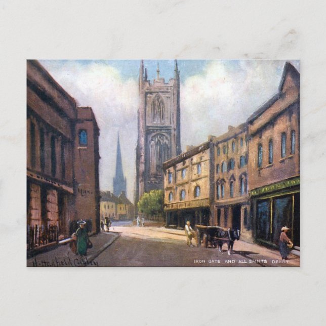 Gammalt vykort - Järn grind, Derby (Framsida)
