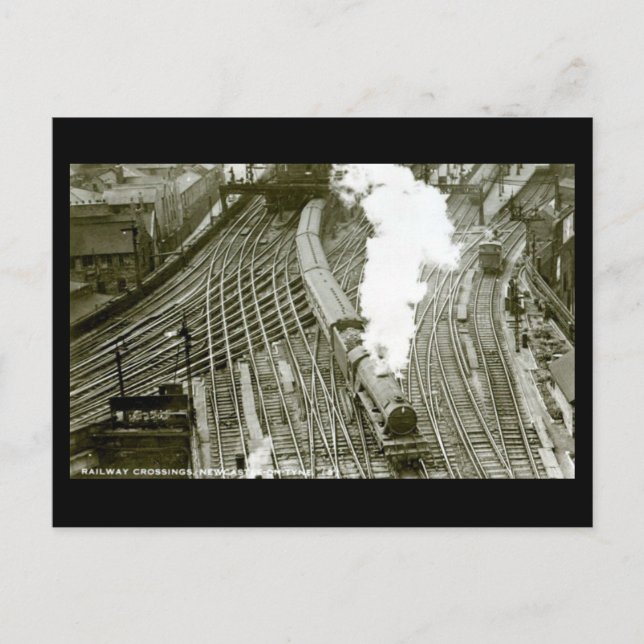Gammalt vykort - Järnvägskorsningar, Newcastle-on- (Framsida)