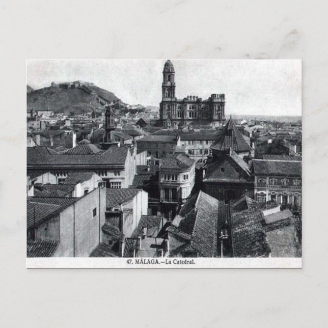Gammalt vykort - katedral, Malaga, Spanien. (Framsida)