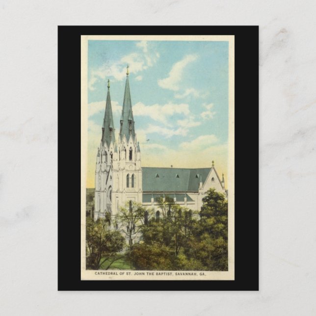 Gammalt vykort, katedral, Savannah, Georgien Vykort (Framsida)